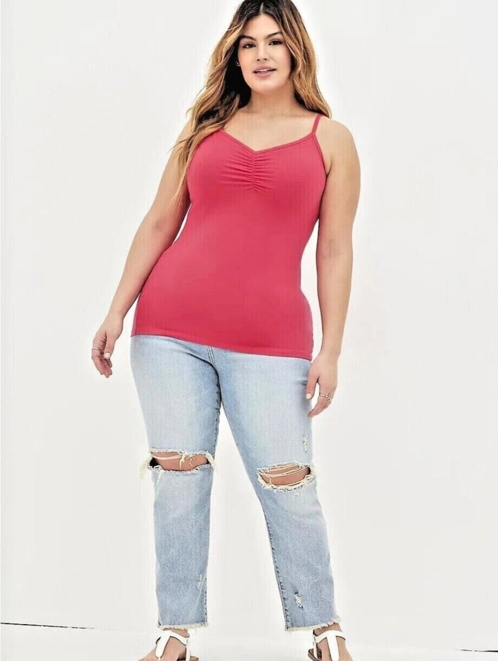 Torrid 2X Women’s Foxy Ruched V-Neck Cami Tank Top - Hot Pink - Picture 1 of 4